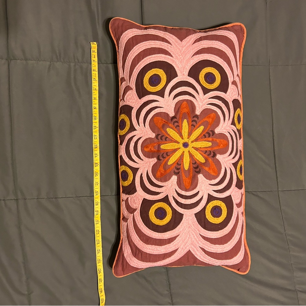 Villa pillow cover and rectangle linen pillow maroon/pink/yellow